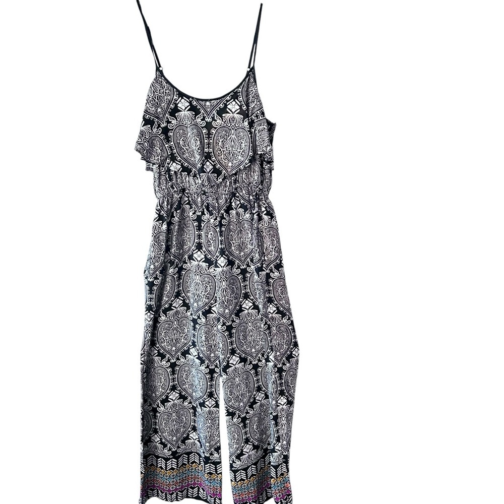 Angie Womens Sleeveless Jumpsuit Black Geometric Print - Picture 1 of 13